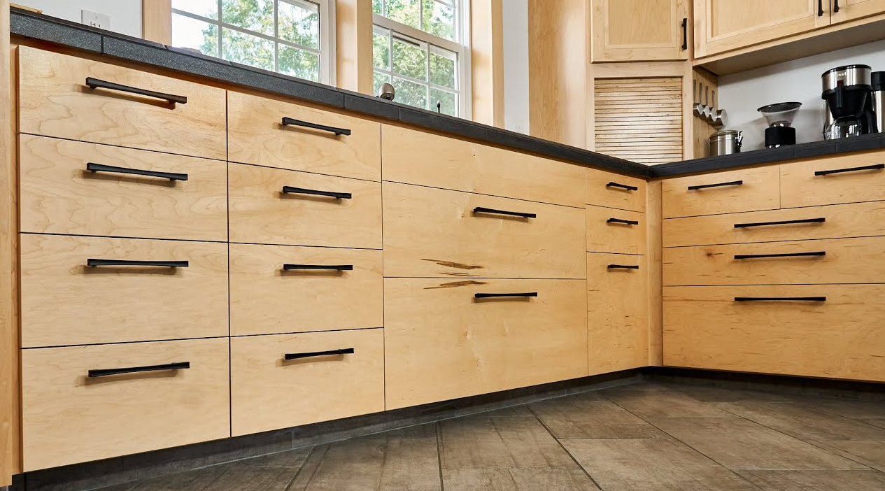 Flat panel cabinet doors in a modern kitchen design