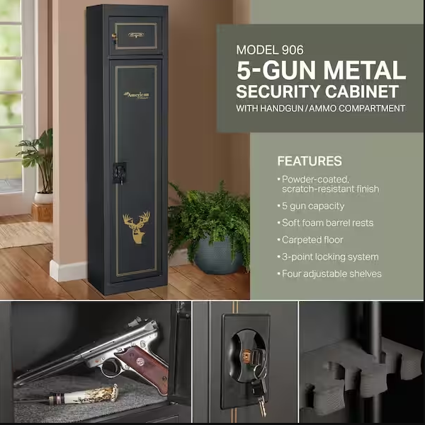 American Furniture Classics 906 Five Gun Metal Storage Cabinet - secure storage solution for firearms