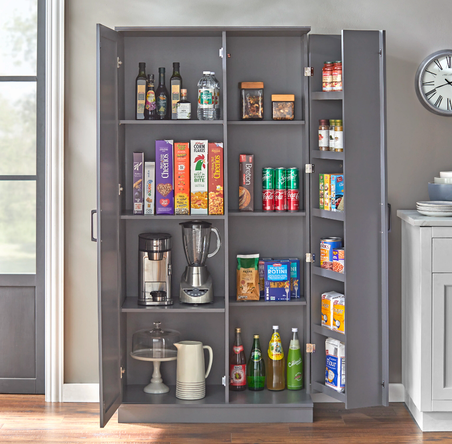 Close-up of a ClosetMaid Pantry Cabinet with shelves and doors