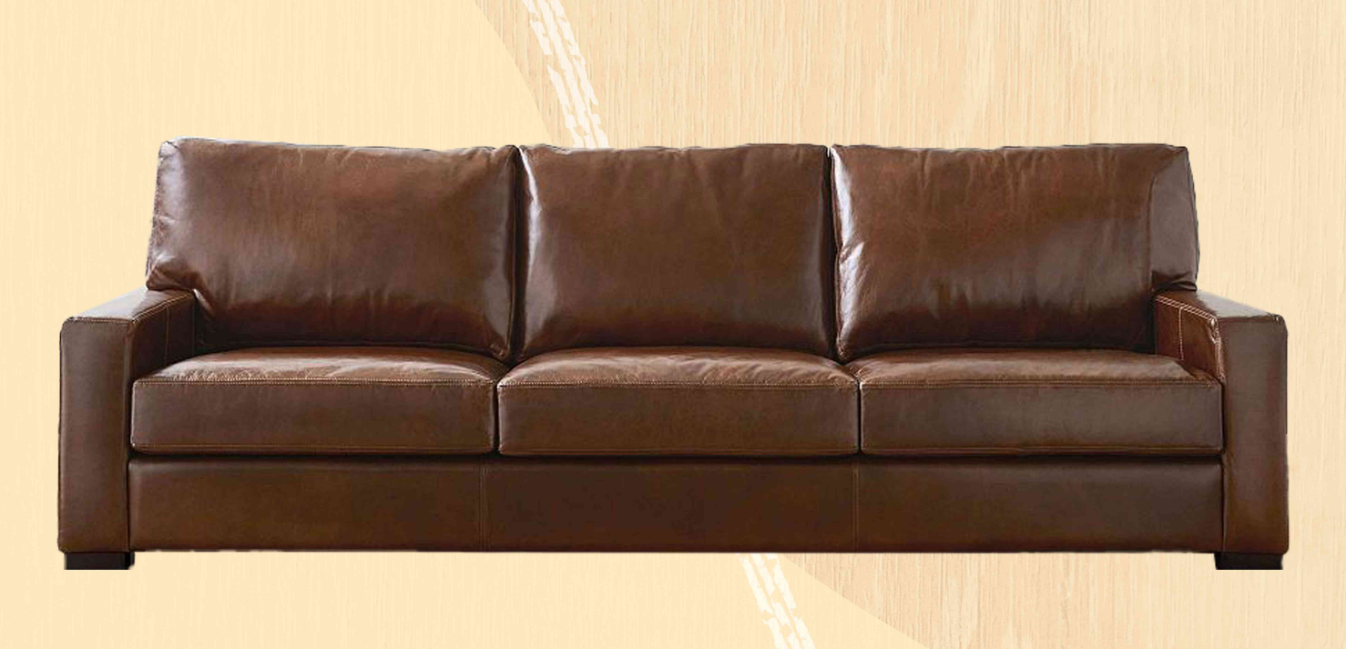 Turner Square Arm Leather Sofa in rich brown leather