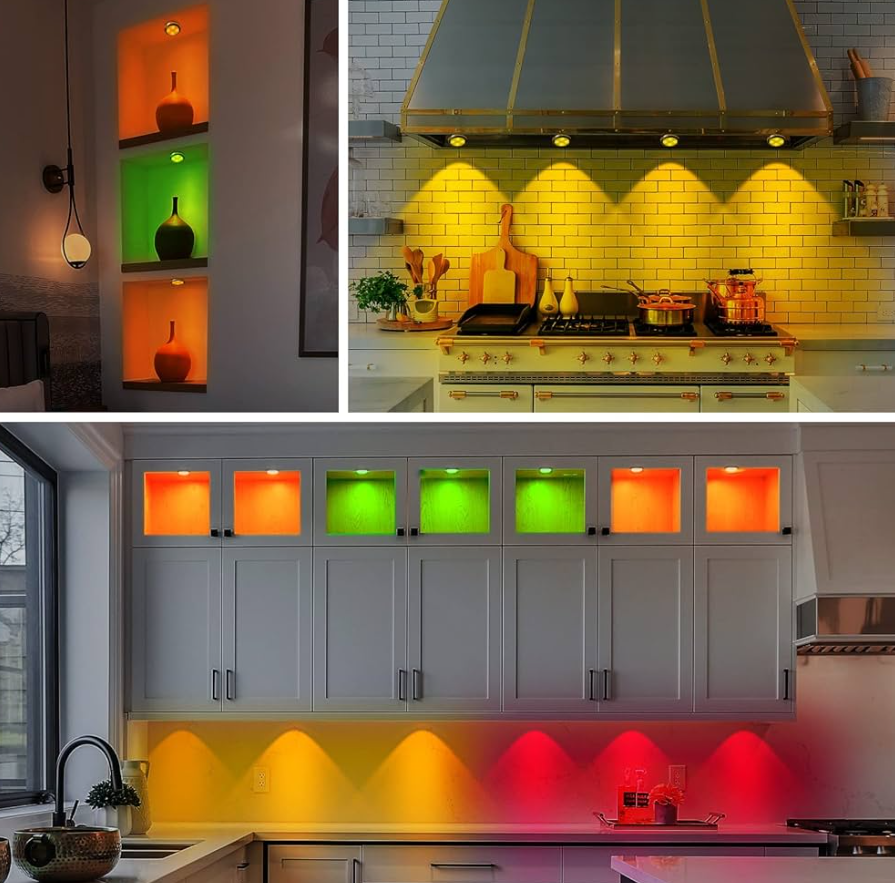 Set of sameLEASTYLE Wireless LED Puck Lights in a modern kitchen