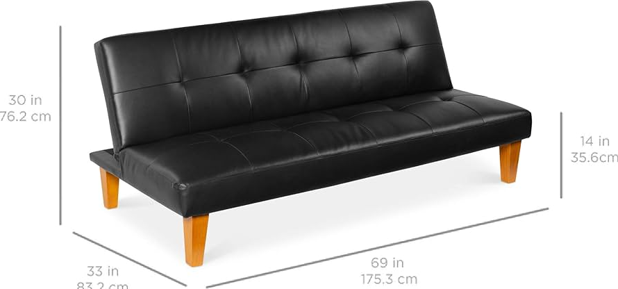 Best Choice Products Modern Faux Leather Convertible Futon Sofa Bed in stylish black color