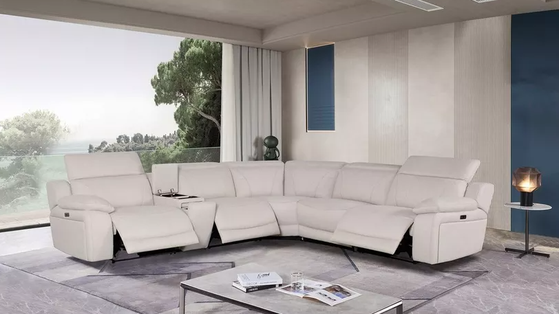 Image of a luxurious and comfortable reclining corner sofa in a modern living room setting