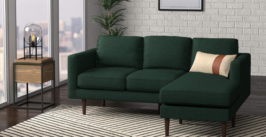 Modern upholstered sofa with sameRivet Revolve design