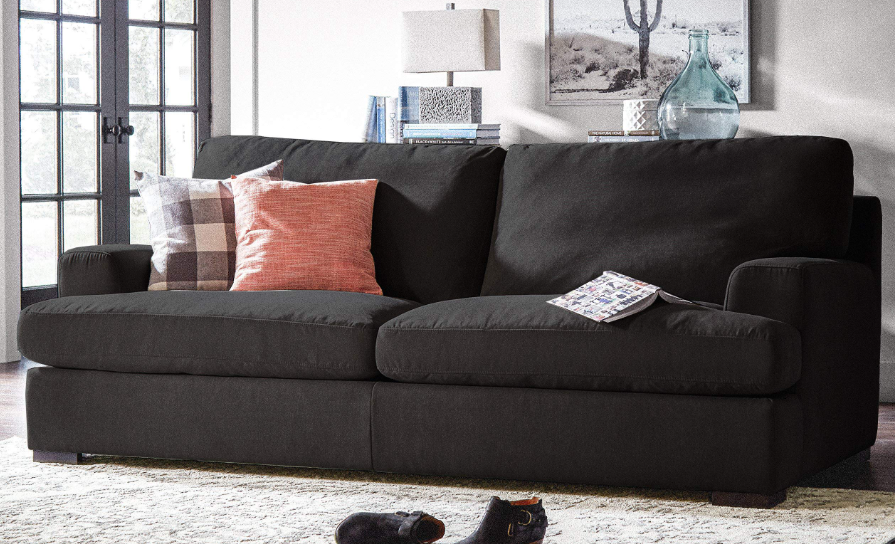 Stone & Beam Lauren Down-Filled Oversized Sofa in a cozy living room setting