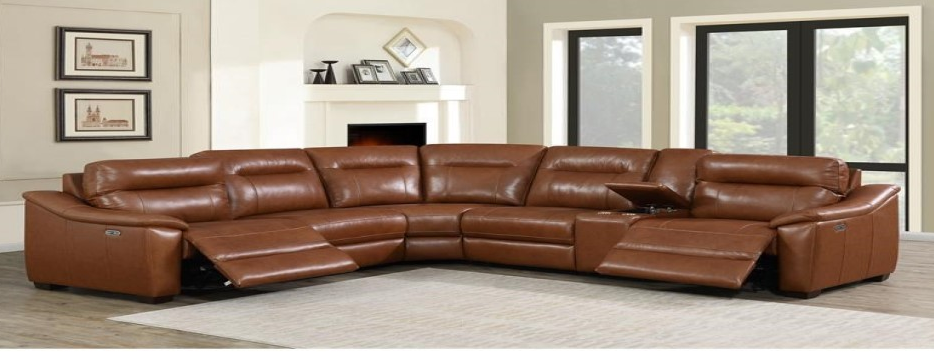 Homelegance Pecos Leather Gel Manual Reclining Sectional Sofa in a living room setting