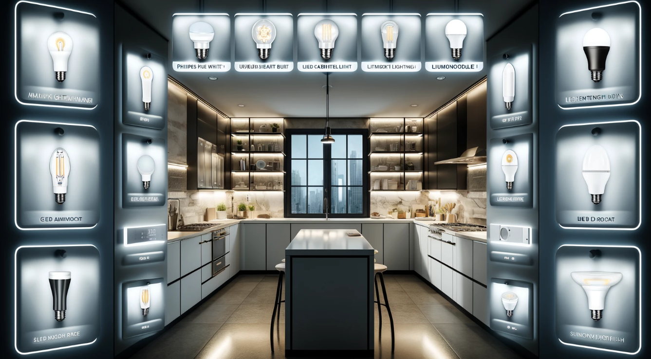 Best light for kitchen - a bright overhead light illuminating a modern kitchen space