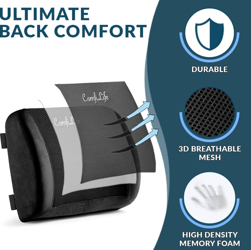Image of the sameComfiLife Lumbar Support Back Pillow, providing ergonomic support for the lower back
