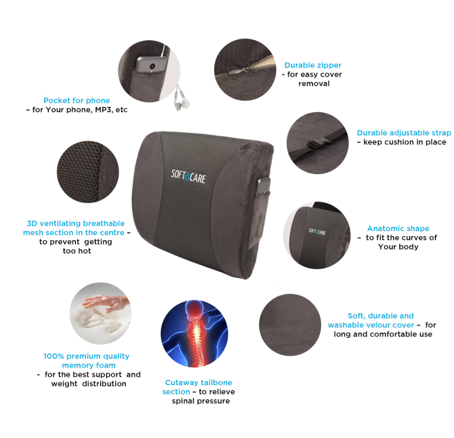 Image of SOFTaCARE Seat Cushion and Lumbar Support Pillow for Comfortable Sitting
