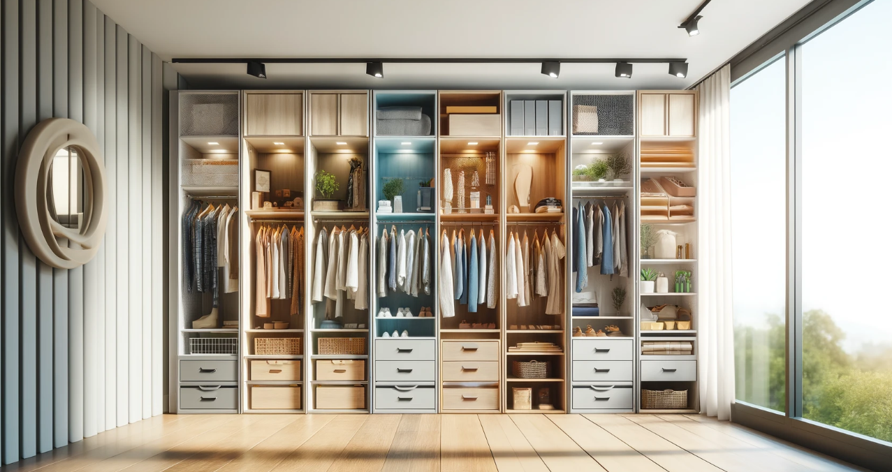 Image of various wardrobe materials, including wood, metal, and plastic, to help you choose the best material for your wardrobe
