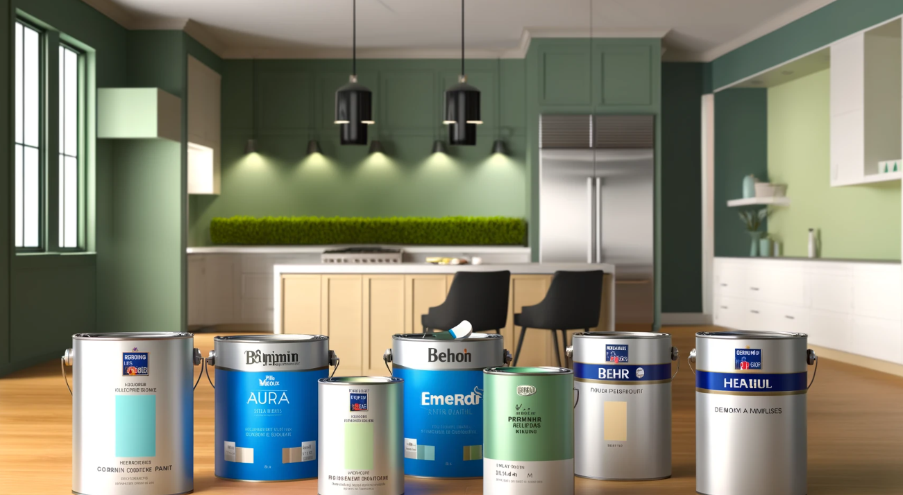 Best paint for kitchen - a variety of paint cans in different colors and finishes for kitchen renovation projects