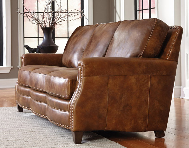 Full Grain Leather Sofa in Rich Brown Color