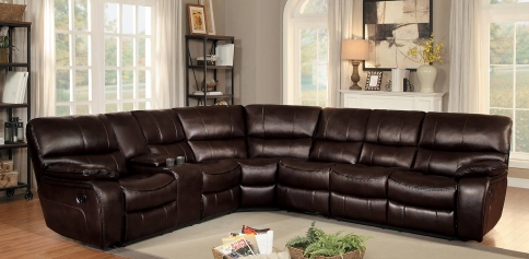 Homelegance Pecos Leather Gel Manual Double Reclining Sectional Sofa in living room setting