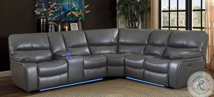 Homelegance Pecos Leather Gel Manual Reclining Sectional Sofa in a living room setting
