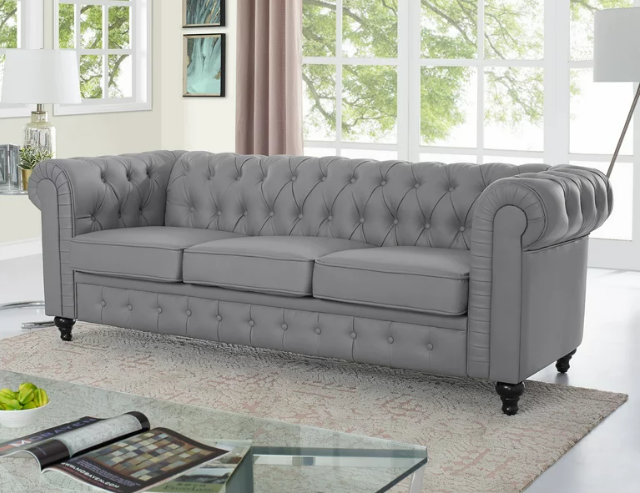 Image of the Alcott Hill Lyndsey Queen Sleeper Sofa, a stylish and comfortable sofa that easily converts into a queen-sized bed for added convenience and versatility.