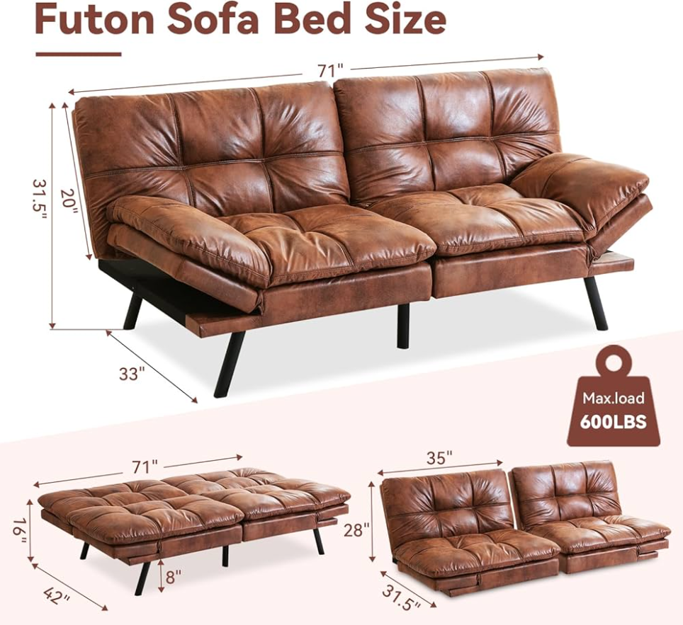 Best Choice Products Modern Faux Leather Convertible Futon Sofa Bed - Versatile and stylish furniture piece for small spaces, easily converts from sofa to bed