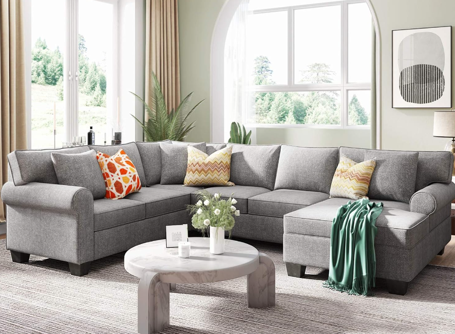 Modern sectional sofa with chaise lounge in living room