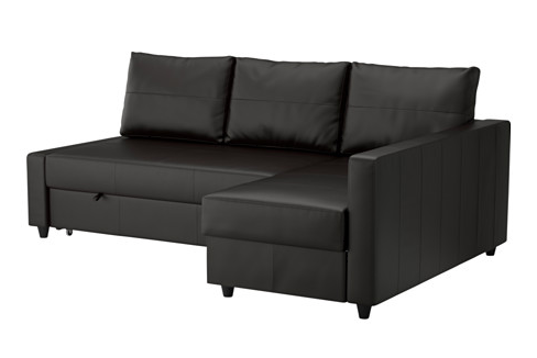 Friheten Sleeper Sectional sofa in gray fabric with chaise lounge and pull-out bed