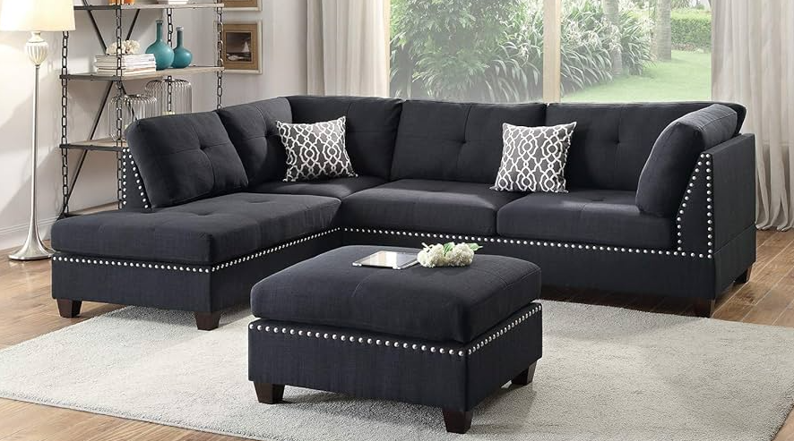 Poundex Bobkona Viola Linen-Like Polyfabric Left or Right Hand Chaise Sectional Set - stylish and comfortable sectional sofa with chaise option