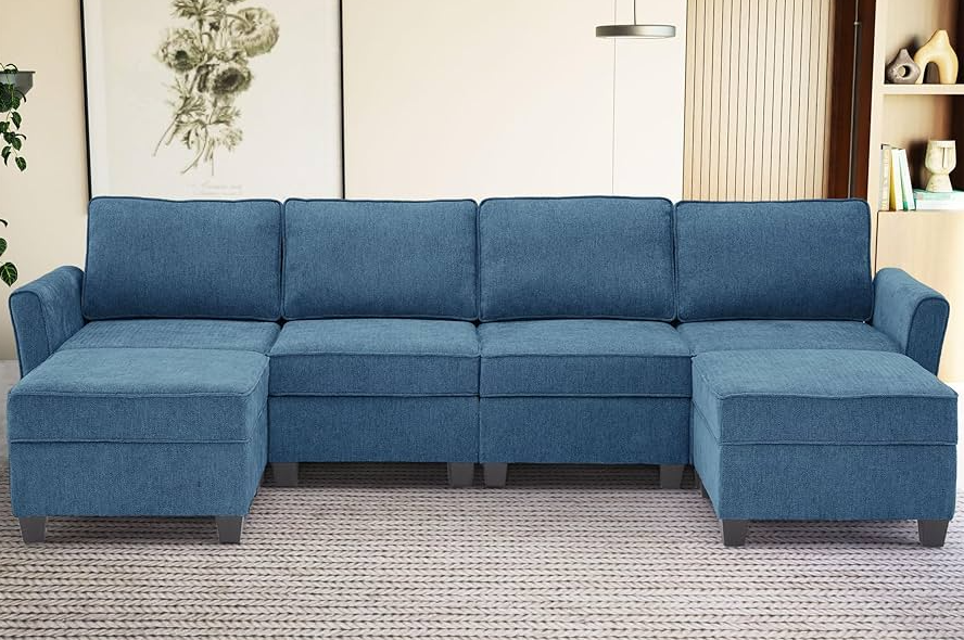 Modern linen fabric small space sectional sofa by Divano Roma Furniture