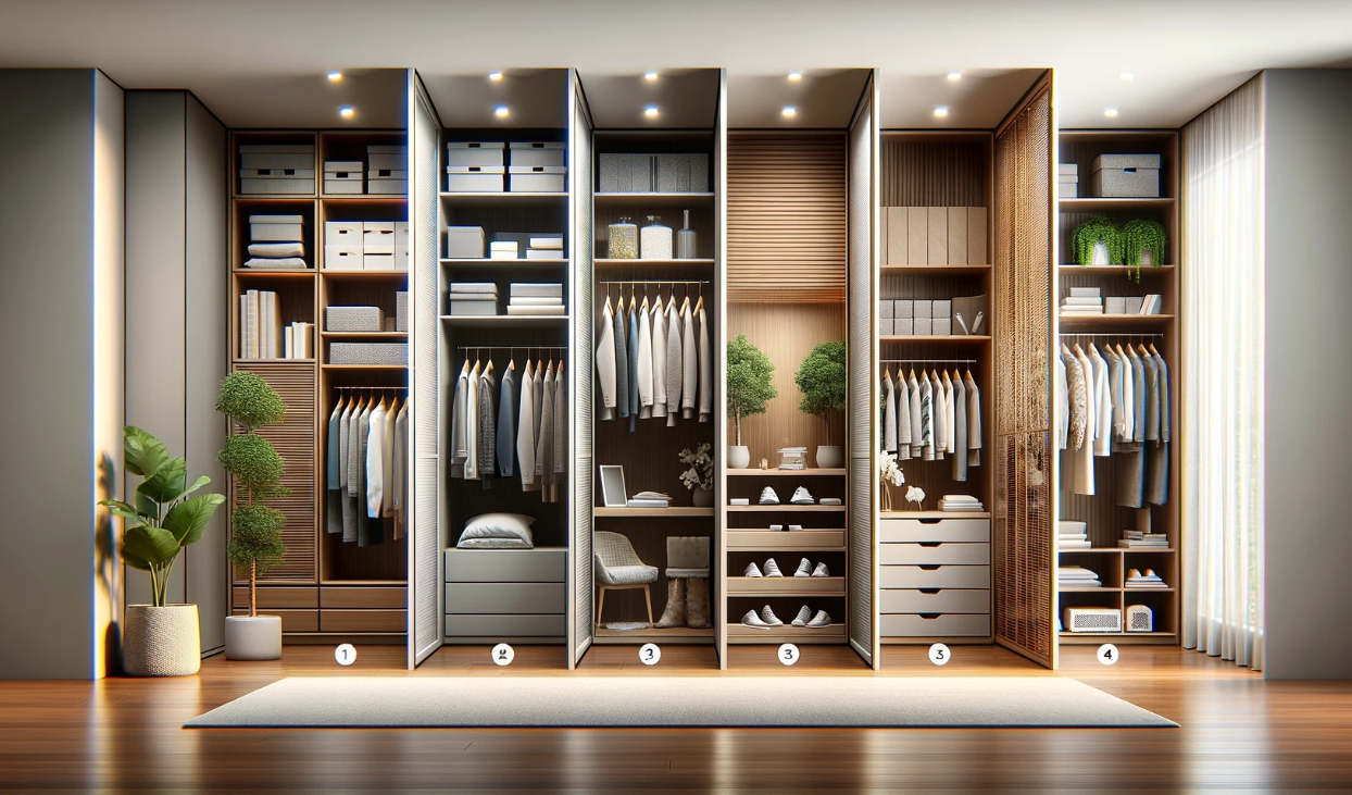 Interior design of a stylish and organized wardrobe