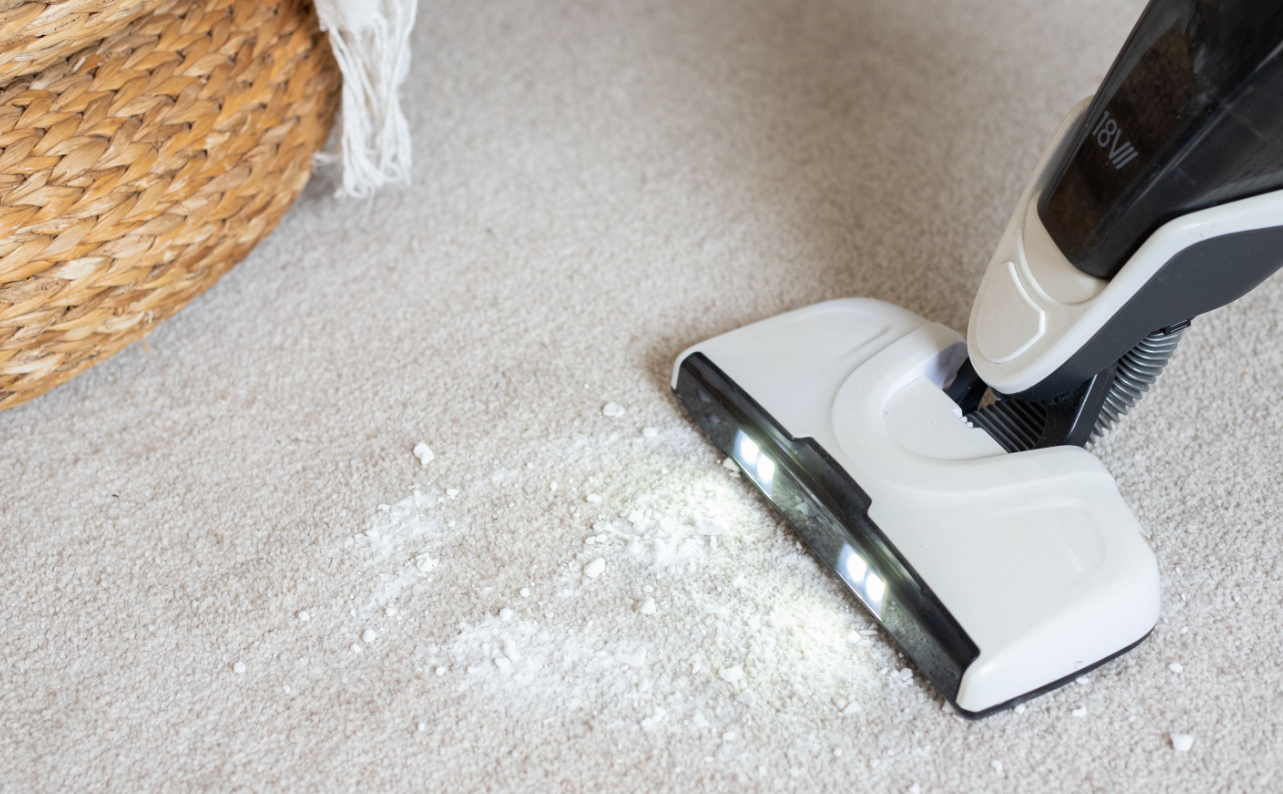 Sprinkle baking soda on fabric to remove odors - let sit for a few hours before vacuuming