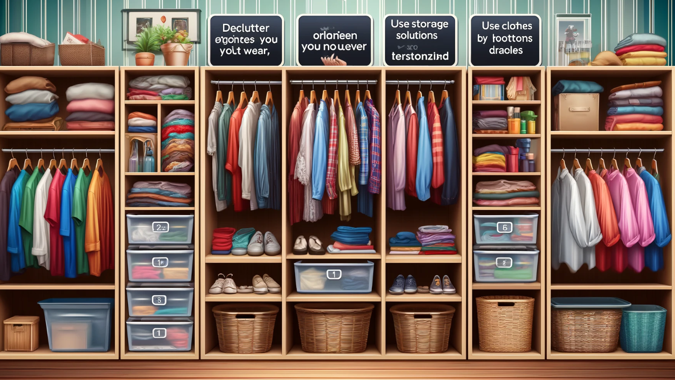 Image showing the best way to organize a wardrobe with neatly folded clothes and organized shelves