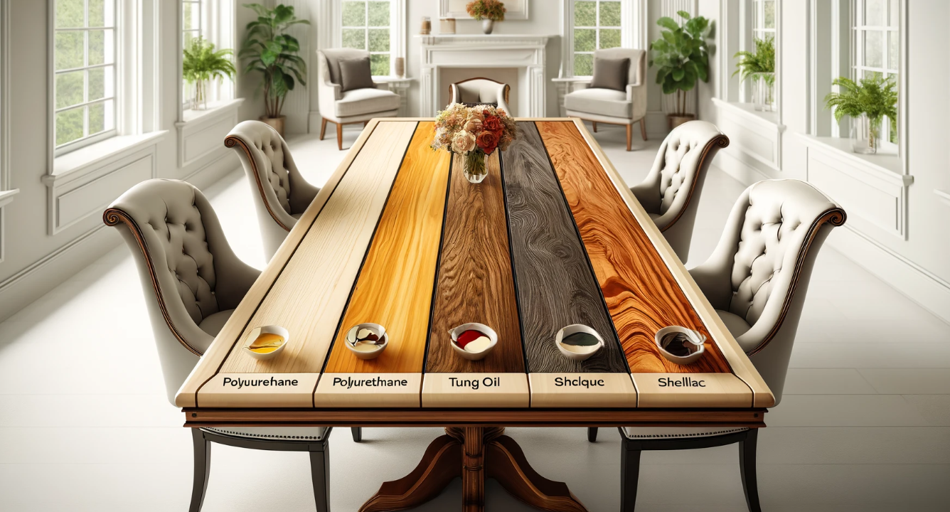Best wood finish for dining table - a close-up of a beautifully finished wooden dining table